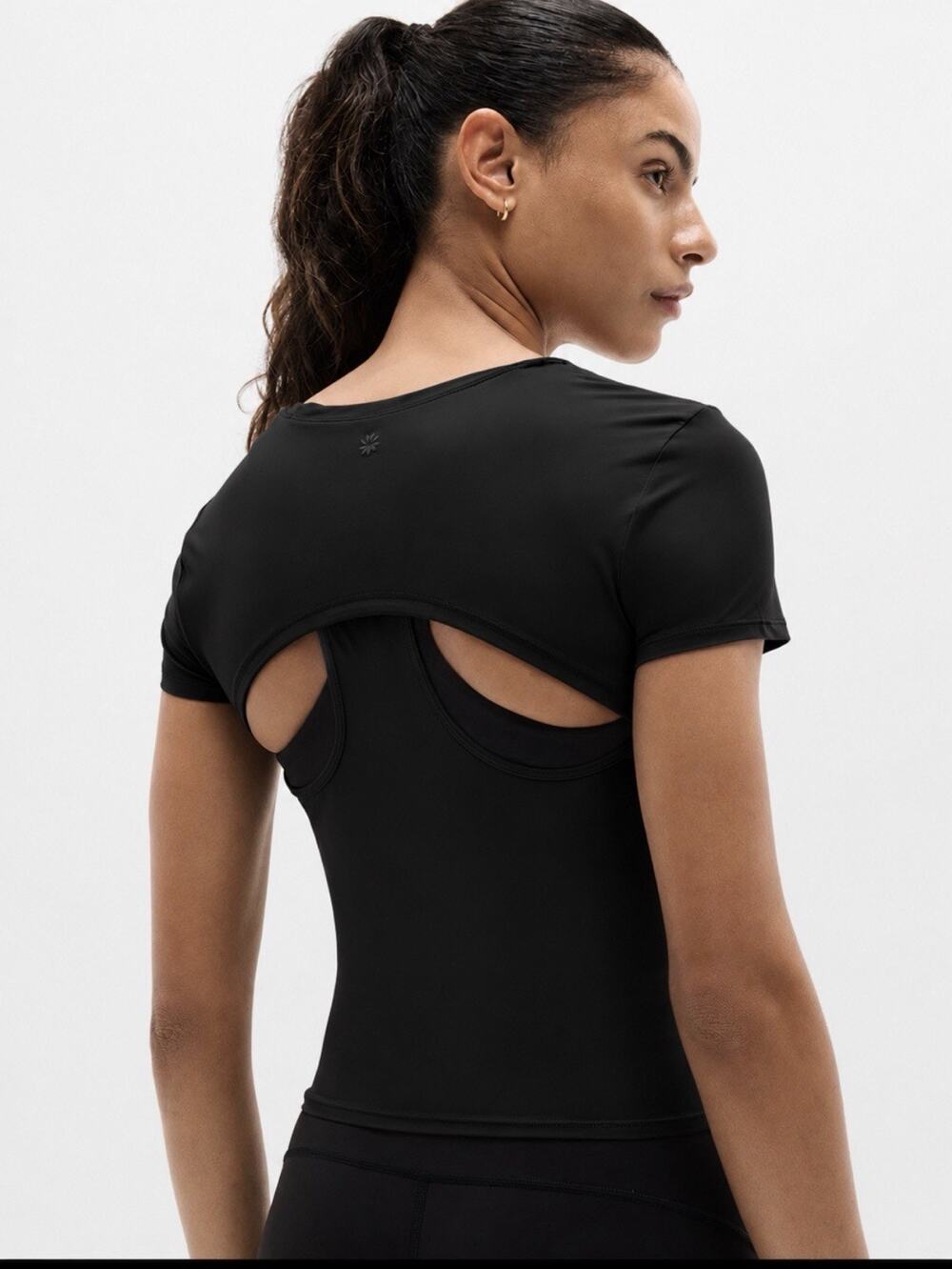 New Athleta Endurance Racerback Tee Dove Black Large Performance Yoga Gym Train